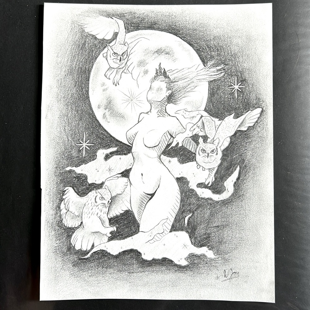 Wings of night Original pencil sketch on paper
